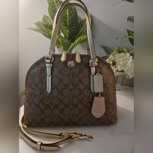 Coach Brown and Cream Signature Shoulder Bag